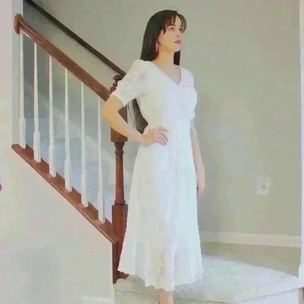 Conte De Fees White Floral Delicate Midi Dress